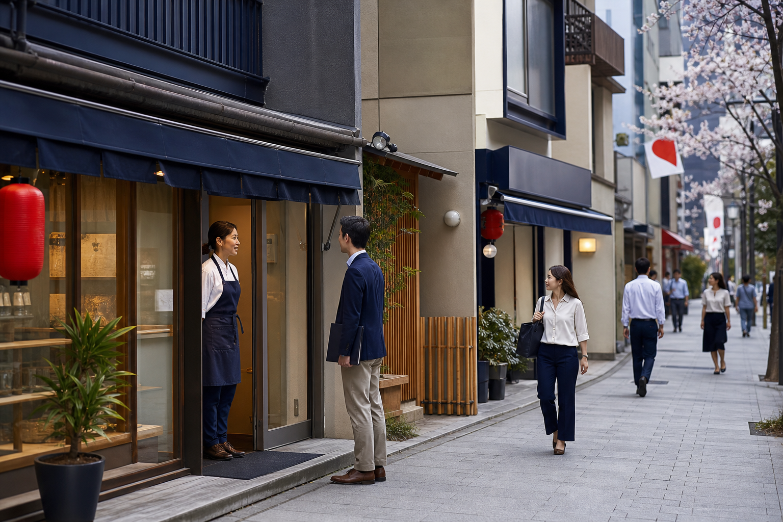 Comércio e serviços em uma cidade japonesa